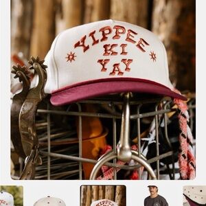 Yippee Ki Yay Embroidered Trucker Hat - White & Burgundy